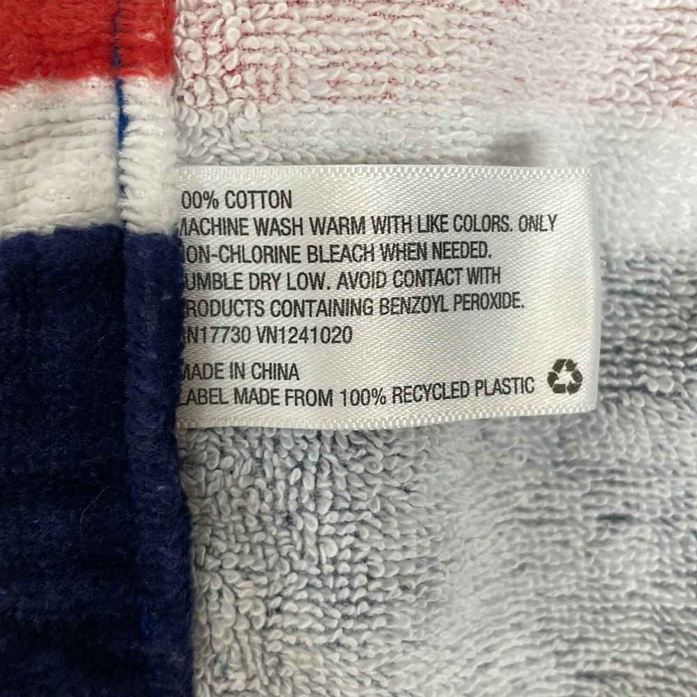 Red, white, blue striped terry-cloth beach towel